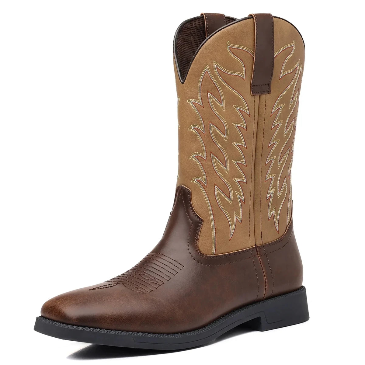 Mens Western Boots Embroidered Mid Calf Square Toe Cowboy Boots - Nalani - UK Fashion Clothing and Decor