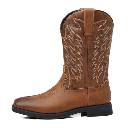 Mens Western Boots Embroidered Mid Calf Square Toe Cowboy Boots - Nalani - UK Fashion Clothing and Decor