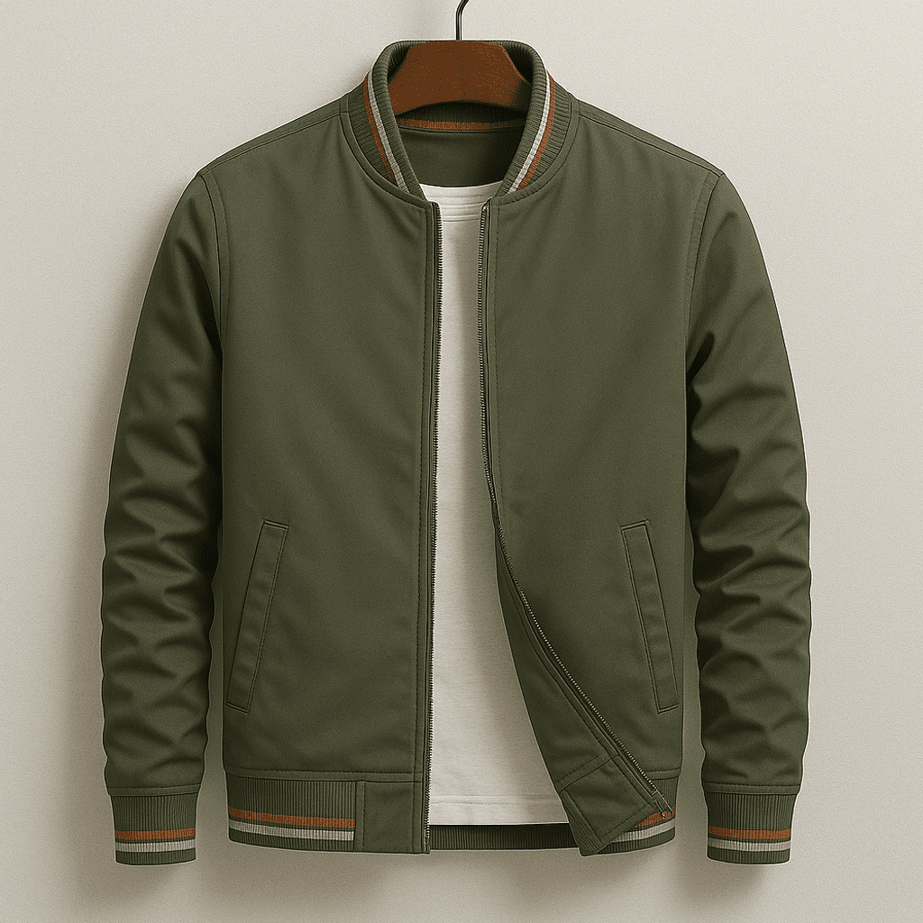 Mens Zip Front Bomber Jacket With Ribbed Collar Front Pockets - Nalani - UK Fashion Clothing and Decor