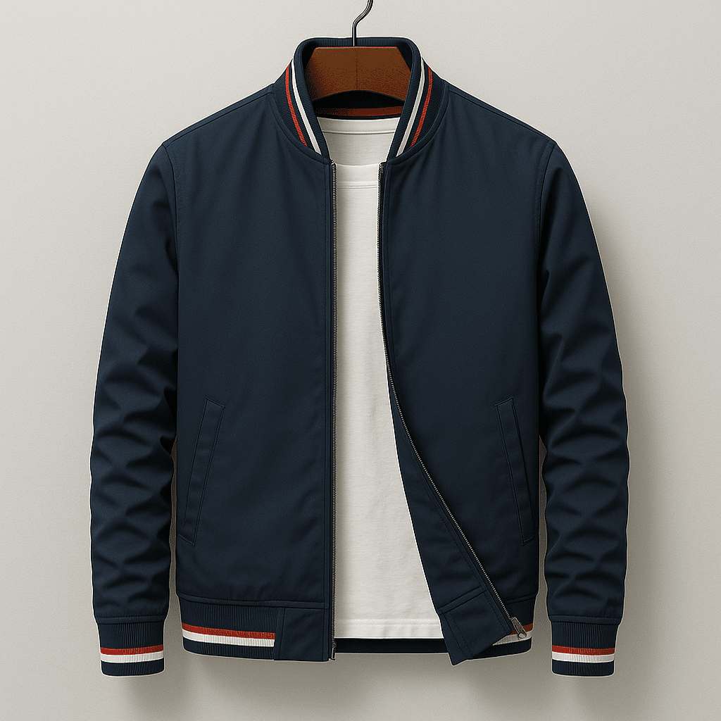 Mens Zip Front Bomber Jacket With Ribbed Collar Front Pockets - Nalani - UK Fashion Clothing and Decor