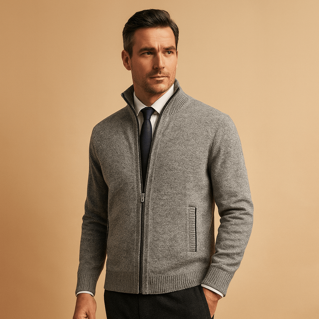 Men's Zip-Up Cardigan - Full Zip Knit Sweater with Pockets - Nalani - Fashion Clothing and Decor