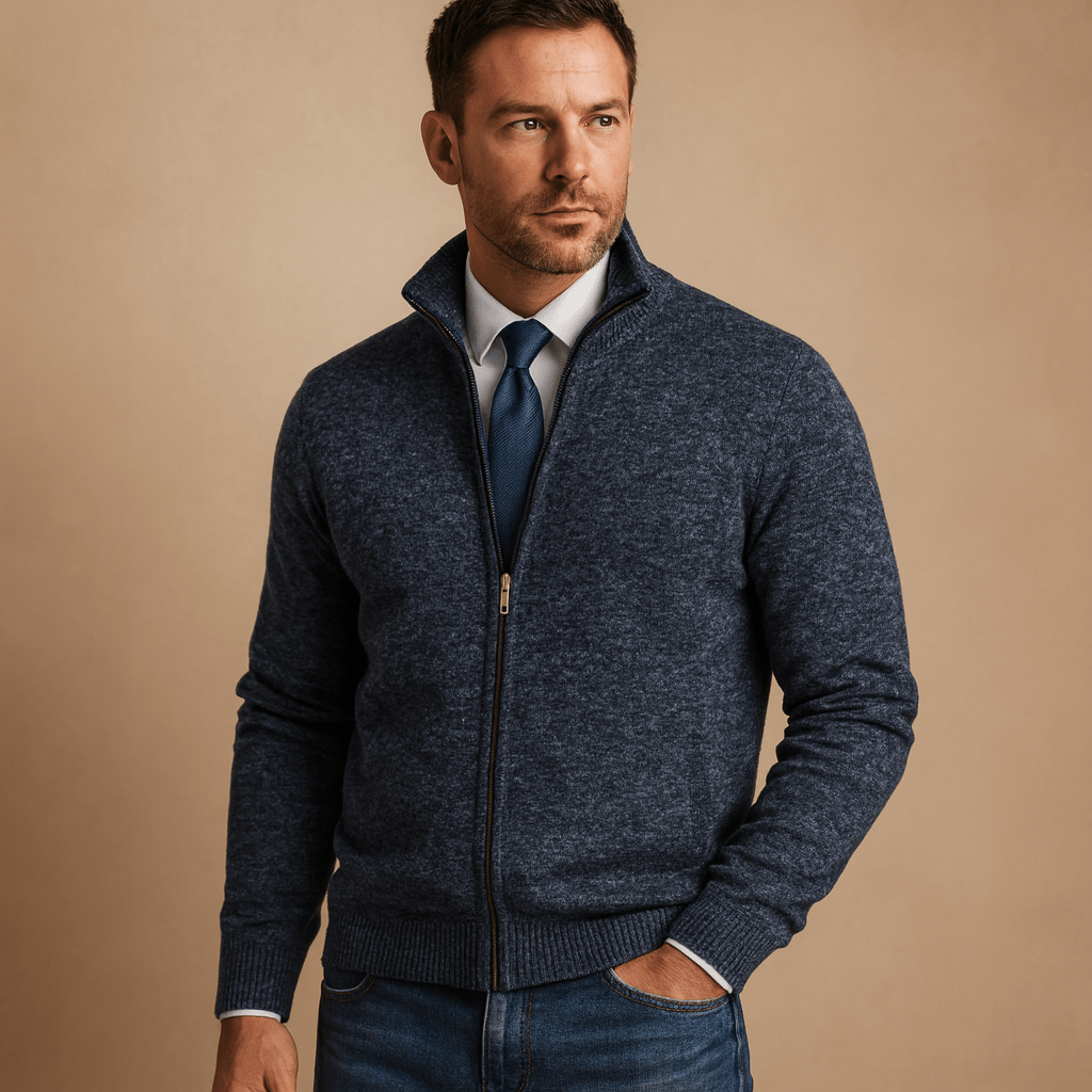 Men's Zip-Up Cardigan - Full Zip Knit Sweater with Pockets - Nalani - Fashion Clothing and Decor