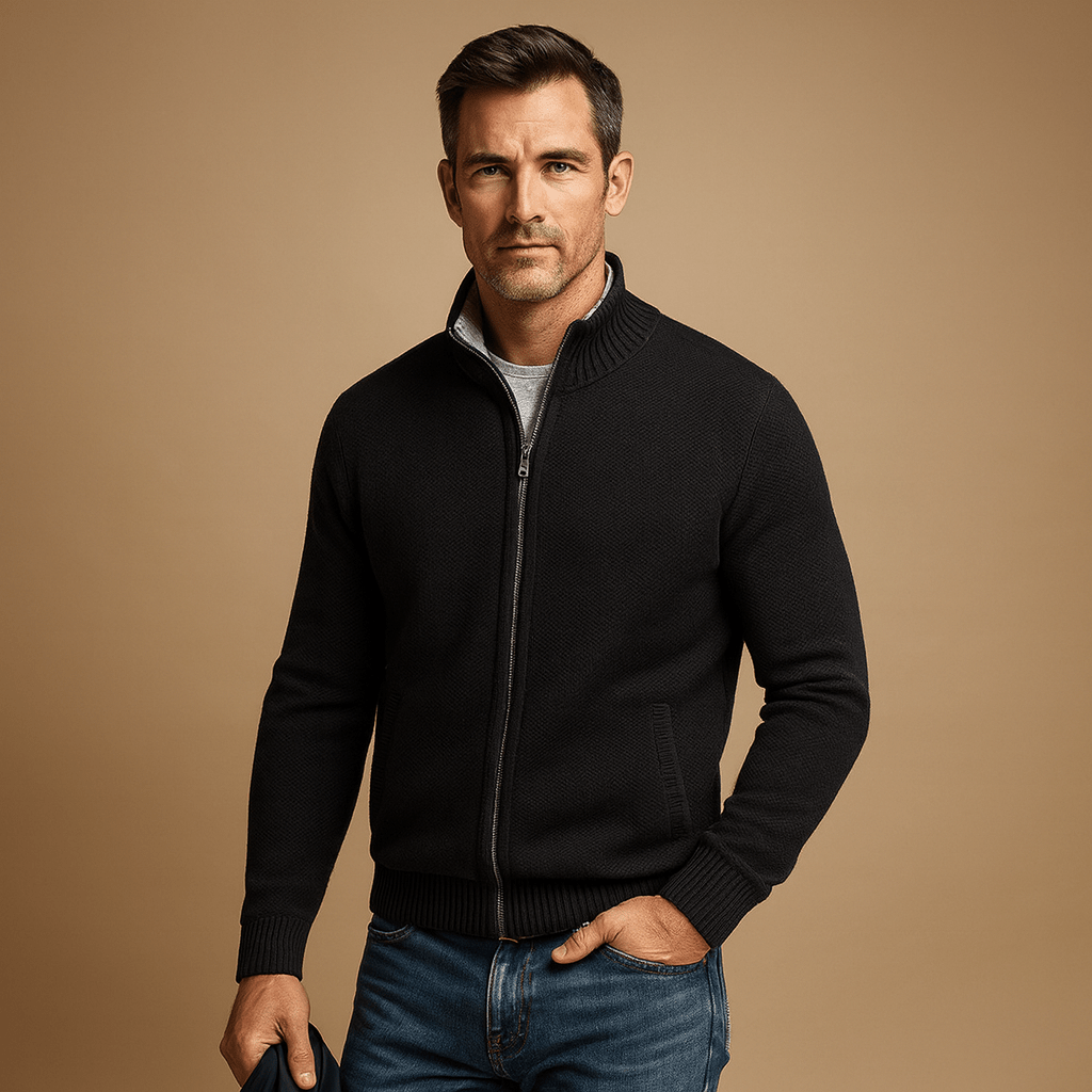 Men's Zip-Up Cardigan - Full Zip Knit Sweater with Pockets - Nalani - Fashion Clothing and Decor