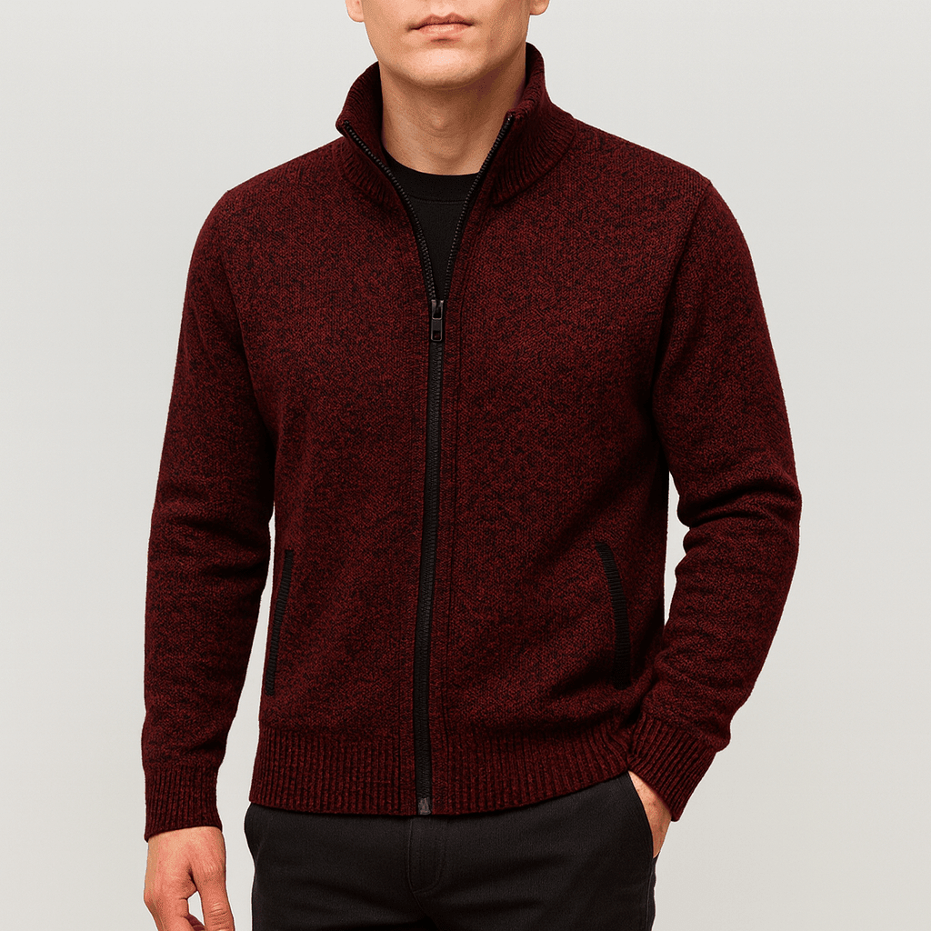 Mens Zip Up Cardigan With High Collar For Office Or Casual Wear - Nalani - UK Fashion Clothing and Decor