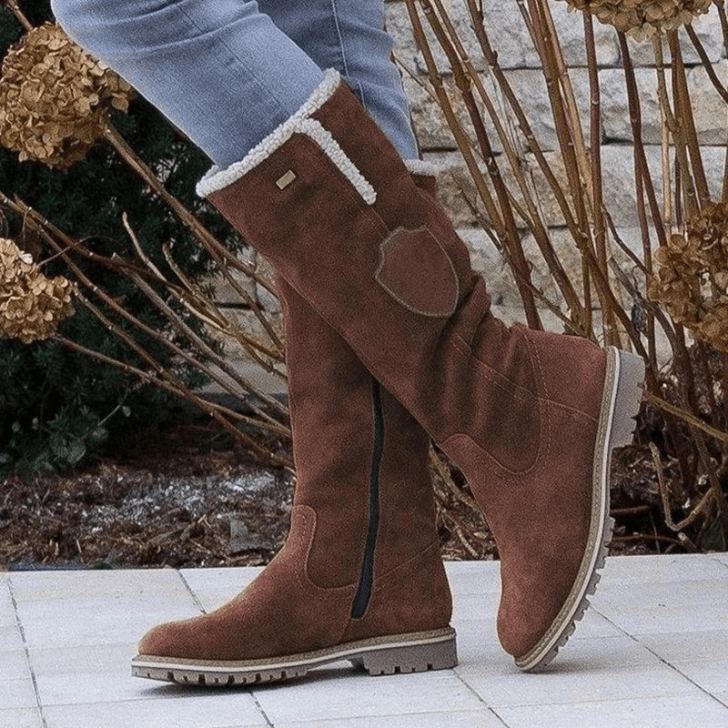 Mid Calf Boots Women Suede Look Plush Lining Side Zipper Lug Sole - Nalani - UK Fashion Clothing and Decor