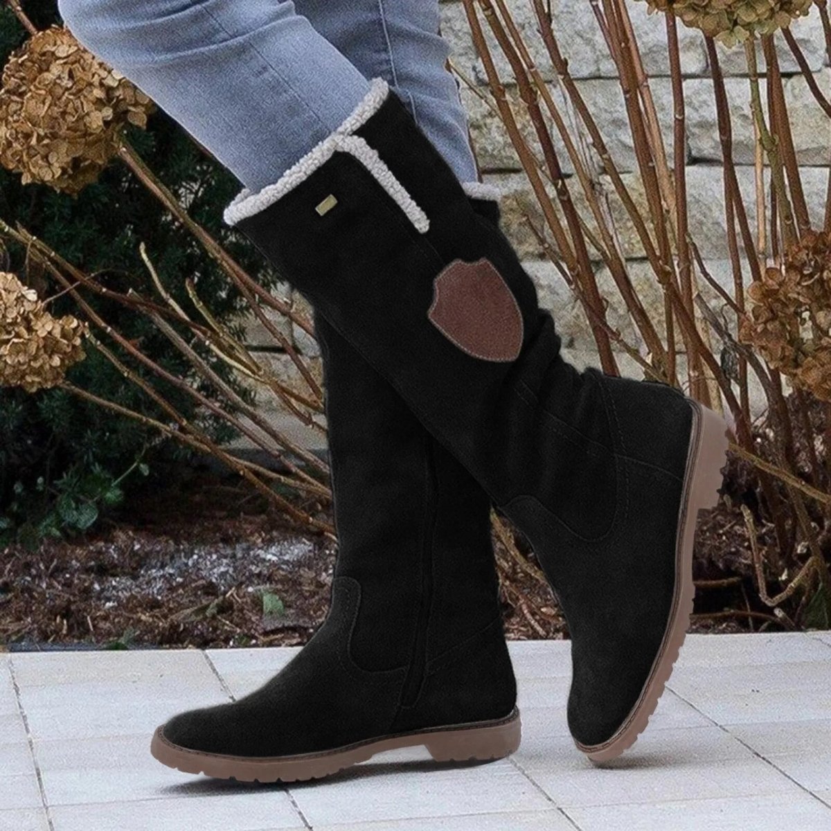 Mid Calf Boots Women Suede Look Plush Lining Side Zipper Lug Sole - Nalani - UK Fashion Clothing and Decor