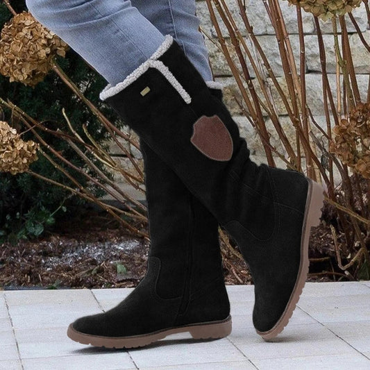 Mid Calf Boots Women Suede Look Plush Lining Side Zipper Lug Sole - Nalani - UK Fashion Clothing and Decor