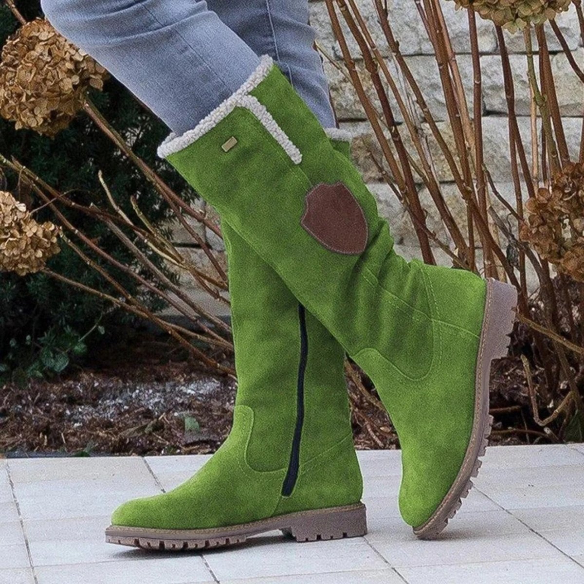 Mid Calf Boots Women Suede Look Plush Lining Side Zipper Lug Sole - Nalani - UK Fashion Clothing and Decor
