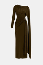 Mira – Draped Cape Ruched Maxi Dress Elegant Evening Gown - Nalani - Fashion Clothing and Decor