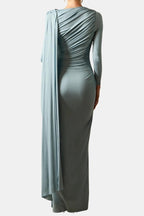 Mira – Draped Cape Ruched Maxi Dress Elegant Evening Gown - Nalani - Fashion Clothing and Decor