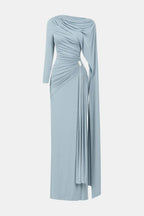 Mira – Draped Cape Ruched Maxi Dress Elegant Evening Gown - Nalani - Fashion Clothing and Decor