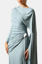 Mira – Draped Cape Ruched Maxi Dress Elegant Evening Gown - Nalani - Fashion Clothing and Decor