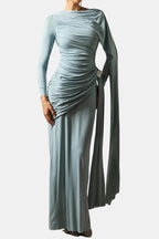 Mira – Draped Cape Ruched Maxi Dress Elegant Evening Gown - Nalani - Fashion Clothing and Decor