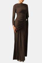 Mira – Draped Cape Ruched Maxi Dress Elegant Evening Gown - Nalani - Fashion Clothing and Decor