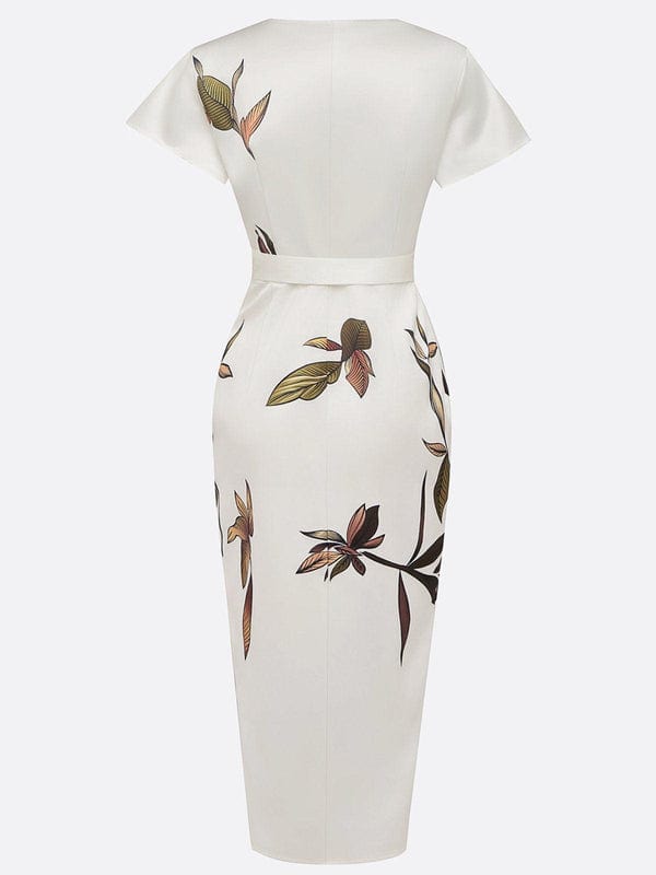 Mirea – V-Neck Urban Leaf Midi Dress With Mediterranean Flair - Nalani - Fashion Clothing and Decor