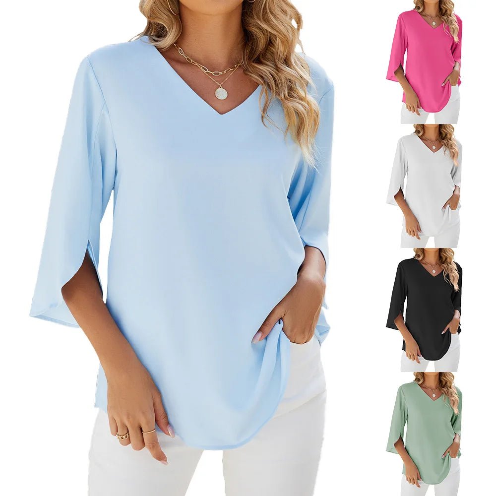 Modern V - Neck Blouse for Women – Stylish Casual & Office Top - Nalani - Fashion Clothing and Decor