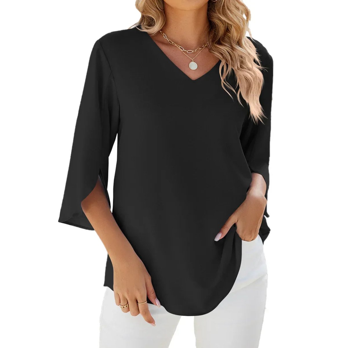 Modern V - Neck Blouse for Women – Stylish Casual & Office Top - Nalani - Fashion Clothing and Decor