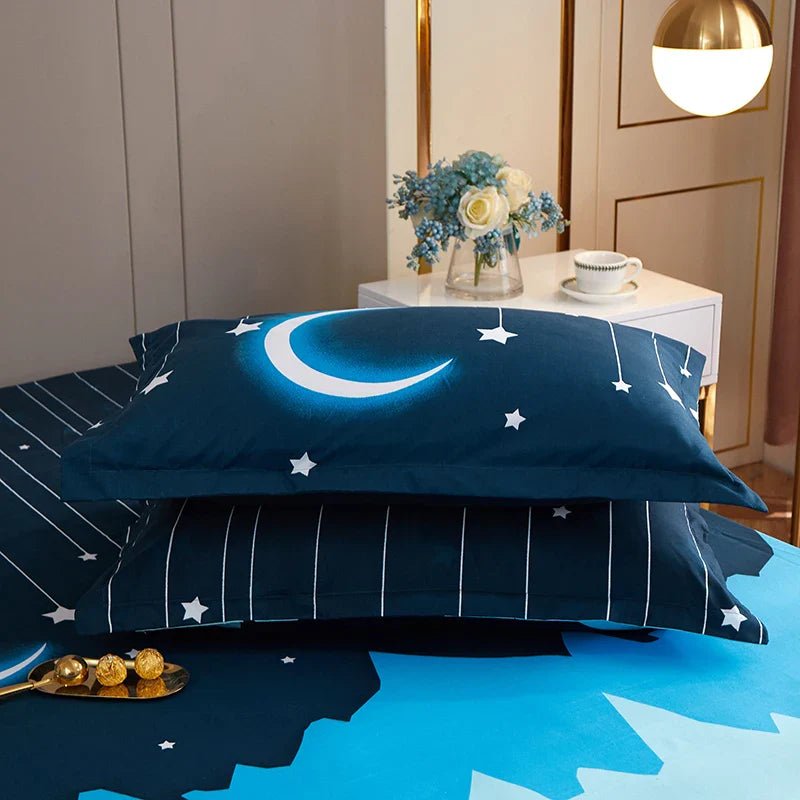 Moon Print Fitted Duvet Cover Bed Sheet With Elastic Corners Polyester - Nalani - UK Fashion Clothing and Decor