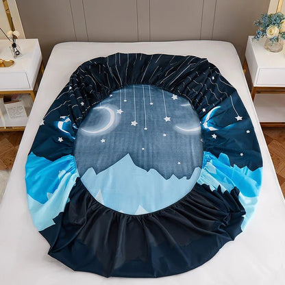Moon Print Fitted Duvet Cover Bed Sheet With Elastic Corners Polyester - Nalani - UK Fashion Clothing and Decor