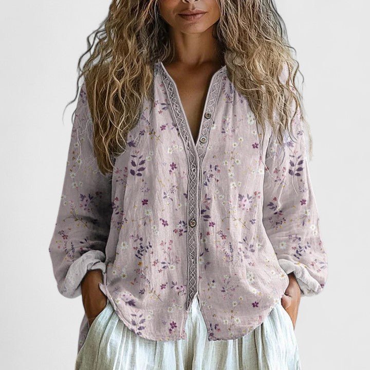 Mykayla | Comfortable Blouse With Retro Leaf Print For Any Occasion - Nalani - Fashion Clothing and Decor
