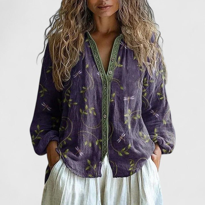 Mykayla | Comfortable Blouse With Retro Leaf Print For Any Occasion - Nalani - Fashion Clothing and Decor