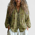 Mykayla | Comfortable Blouse With Retro Leaf Print For Any Occasion - Nalani - Fashion Clothing and Decor