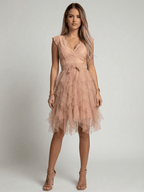 Nalani - Women's lace and tulle dress with V - neck, short elegant ceremony dress - Nalani - UK and AUS Fashion Clothing and Decor