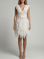 Nalani - Women's lace and tulle dress with V - neck, short elegant ceremony dress - Nalani - UK and AUS Fashion Clothing and Decor