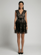 Nalani - Women's lace and tulle dress with V - neck, short elegant ceremony dress - Nalani - UK and AUS Fashion Clothing and Decor