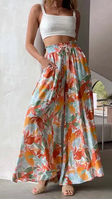 Nalani | Women's Palazzo Trousers - High Waist - Wide Leg - Elastic Drawstring - Full Length - Nalani - UK Fashion Clothing and Decor