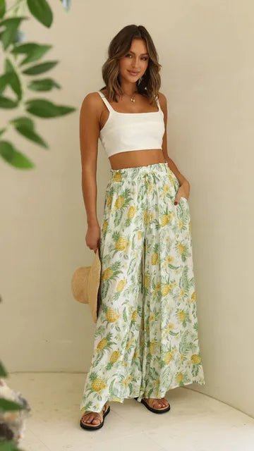 Nalani | Women's Palazzo Trousers - High Waist - Wide Leg - Elastic Drawstring - Full Length - Nalani - UK Fashion Clothing and Decor