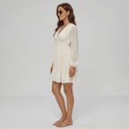 Nalani - Women's short dress with V - neck, long sleeves, elegant tiered chiffon dress - Nalani - UK and AUS Fashion Clothing and Decor