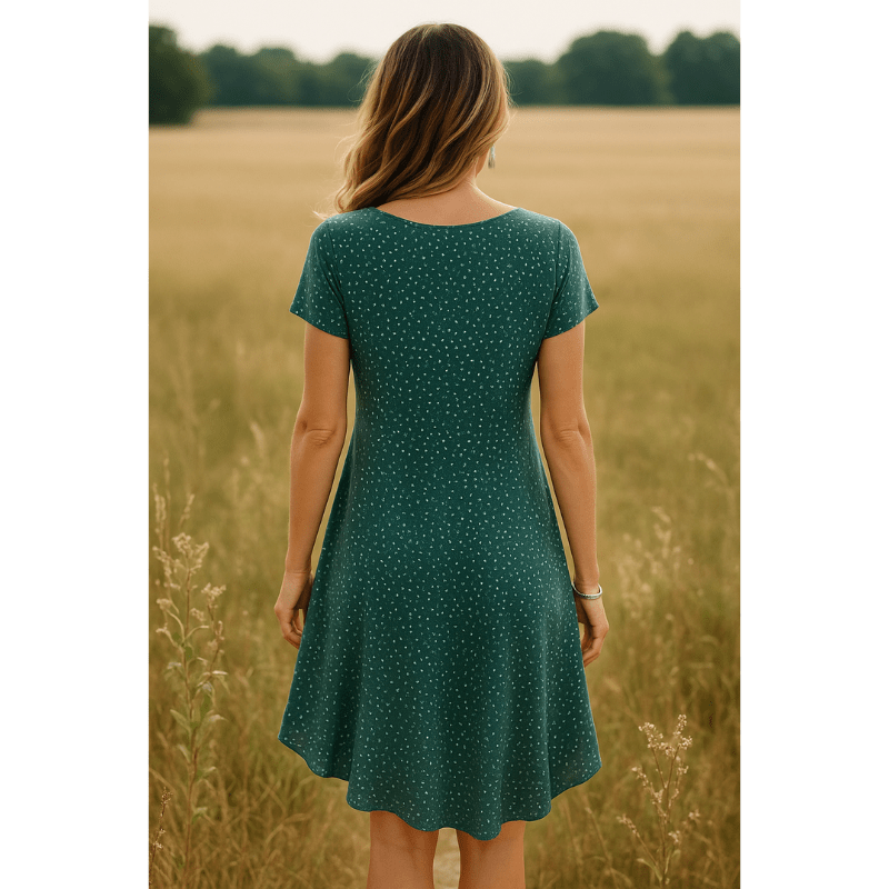 Nalani | Women's summer dress with round neck and short sleeves | Green & Mini - Nalani - Fashion Clothing and Decor
