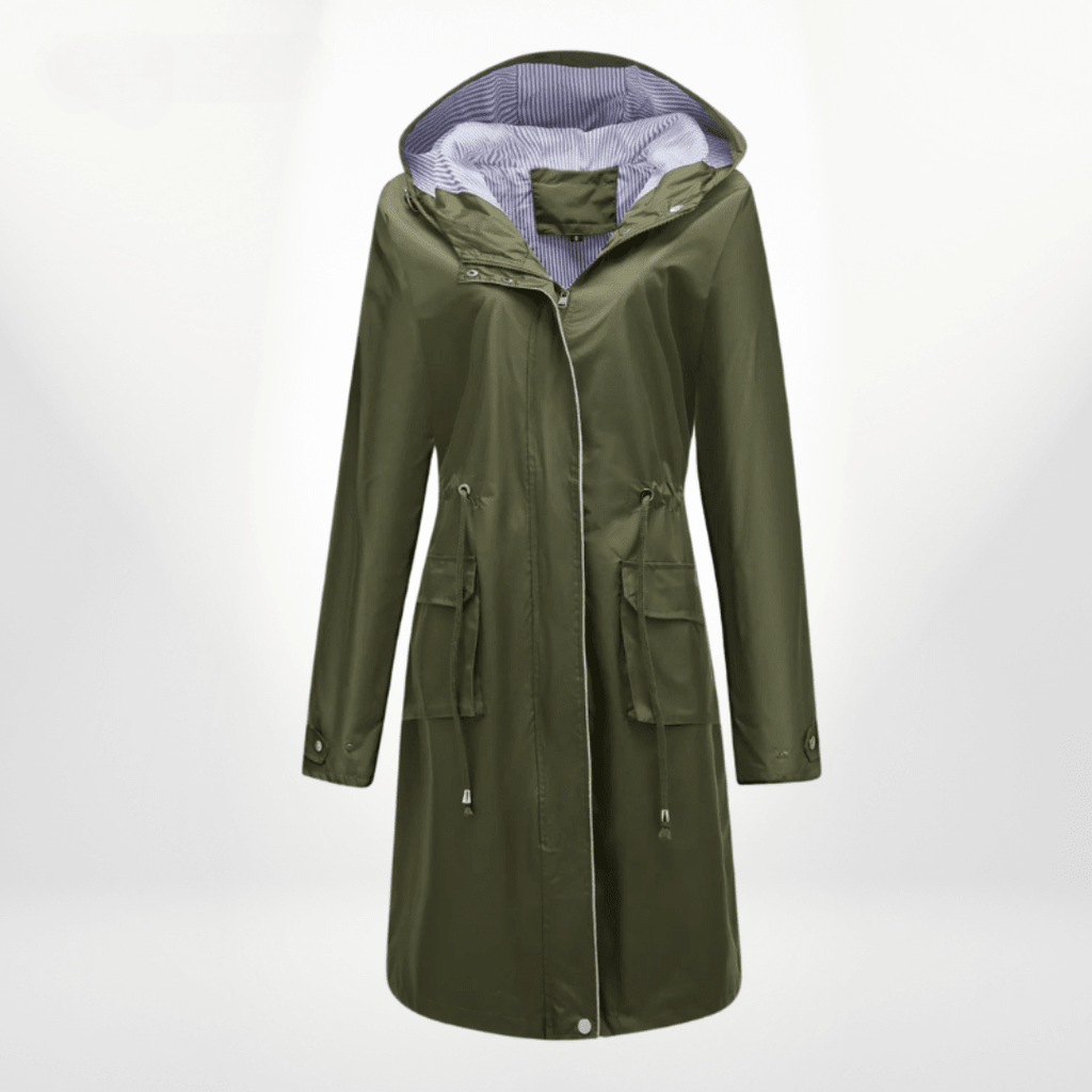 Nalani Women’s Trench Coat – Waterproof Over - Knee – Hooded – Adjustable Waist – Flap Pockets - Nalani - UK Fashion Clothing and Decor