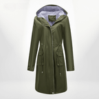 Nalani Women’s Trench Coat – Waterproof Over - Knee – Hooded – Adjustable Waist – Flap Pockets - Nalani - UK Fashion Clothing and Decor
