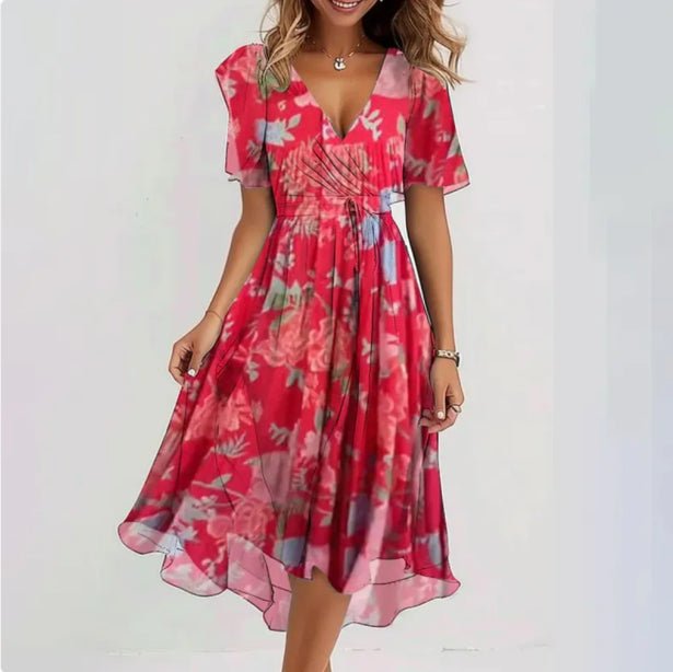 Nalani | Women's V - neck short - sleeved summer dress | Midi - Nalani - Fashion Clothing and Decor