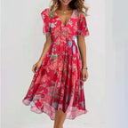 Nalani | Women's V - neck short - sleeved summer dress | Midi - Nalani - Fashion Clothing and Decor