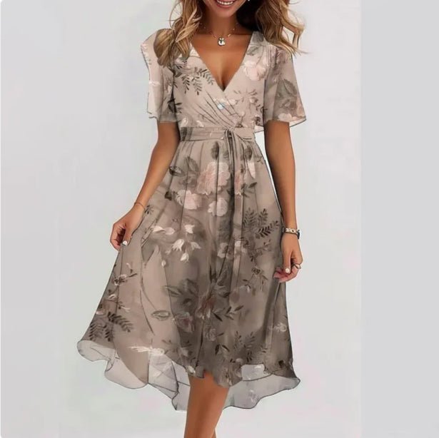 Nalani | Women's V - neck short - sleeved summer dress | Midi - Nalani - Fashion Clothing and Decor