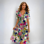 Nalani | Women's V - neck short - sleeved summer dress | Midi - Nalani - Fashion Clothing and Decor