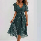 Nalani | Women's V - neck short - sleeved summer dress | Midi - Nalani - Fashion Clothing and Decor