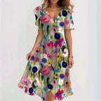 Nalani | Women's V - neck short - sleeved summer dress | Midi - Nalani - Fashion Clothing and Decor