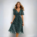 Nalani | Women's V - neck short - sleeved summer dress | Midi - Nalani - Fashion Clothing and Decor