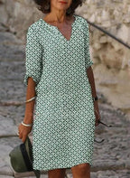 Nalani | Women's vintage - style summer dress with split neckline and 3/4 sleeves | Mini - Nalani - Fashion Clothing and Decor