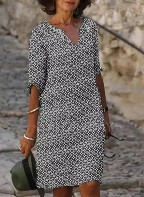 Nalani | Women's vintage - style summer dress with split neckline and 3/4 sleeves | Mini - Nalani - Fashion Clothing and Decor