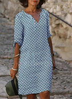 Nalani | Women's vintage - style summer dress with split neckline and 3/4 sleeves | Mini - Nalani - Fashion Clothing and Decor
