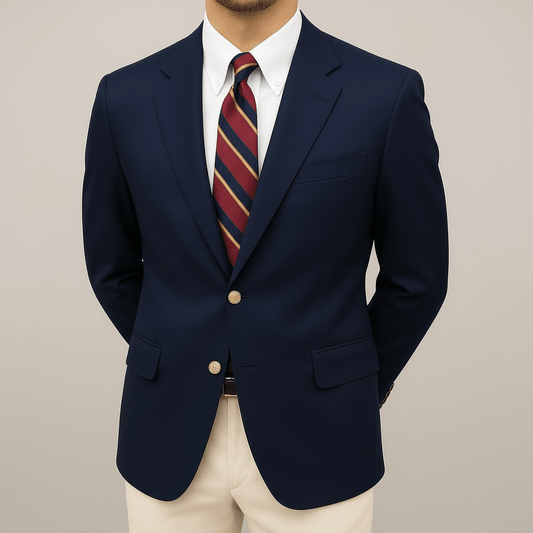 Navy Mens Formal Blazer With Notch Lapel And Gold Button - Nalani - UK Fashion Clothing and Decor