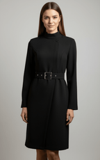Nina | Asymmetric Belted A-Line Dress - Lumina High-Neck Belted Waist - Nalani - Fashion Clothing and Decor