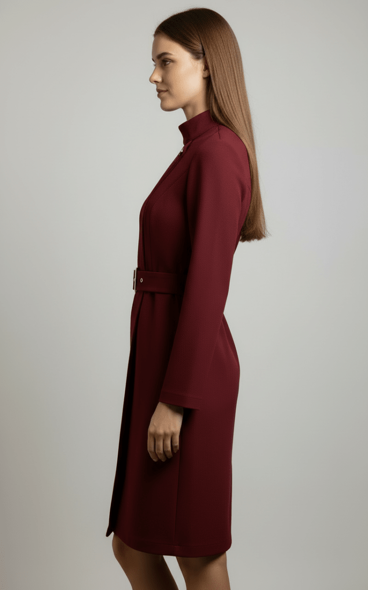 Nina | Asymmetric Belted A-Line Dress - Lumina High-Neck Belted Waist - Nalani - Fashion Clothing and Decor