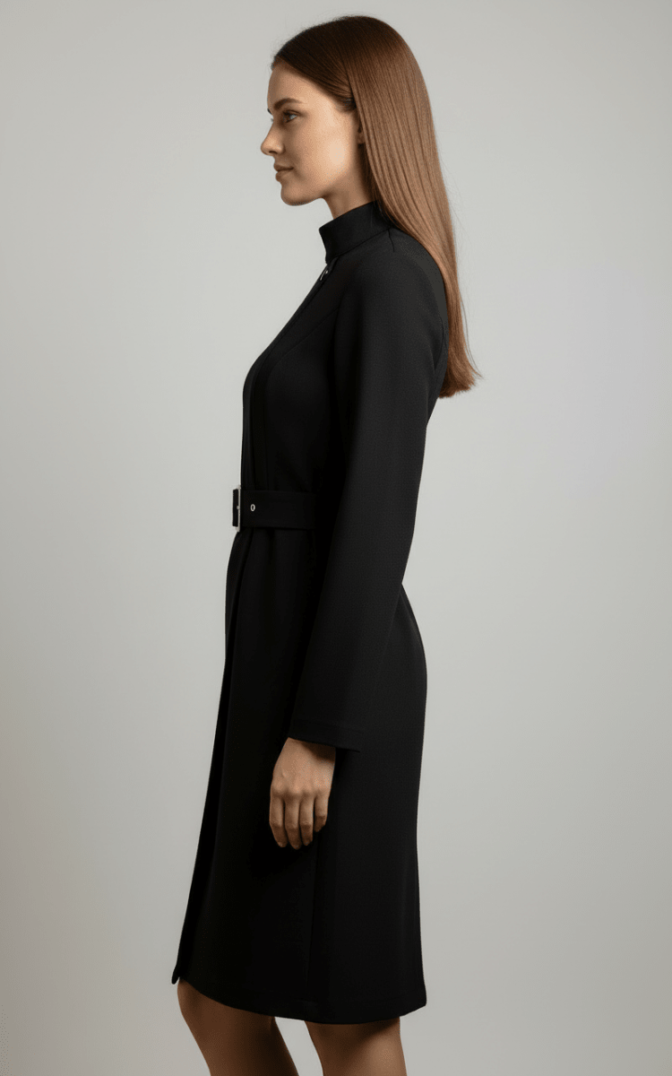 Nina | Asymmetric Belted A-Line Dress - Lumina High-Neck Belted Waist - Nalani - Fashion Clothing and Decor