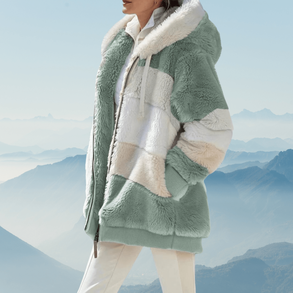 Norvia | Oversized Cozy Fleece Hooded Jacket With Color Block Tunic - Nalani - UK Fashion Clothing and Decor